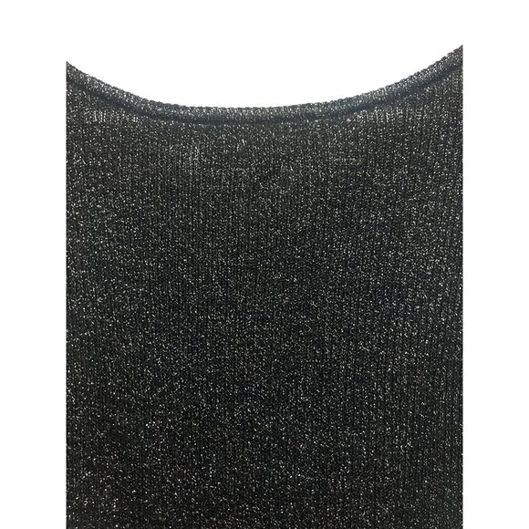 St John Black Metallic Sparkle Knit Sweater Shell with Scalloped Hem - Picture 6 of 6